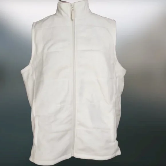 Lands' End Warm White Zip Front Fleece Vest Normcore Neutral Comfy Basic - Picture 1 of 9